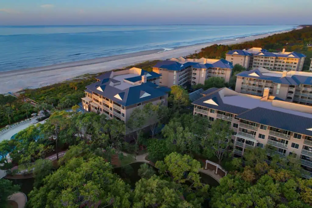 Oceanfront Hilton Head Island villas at dusk