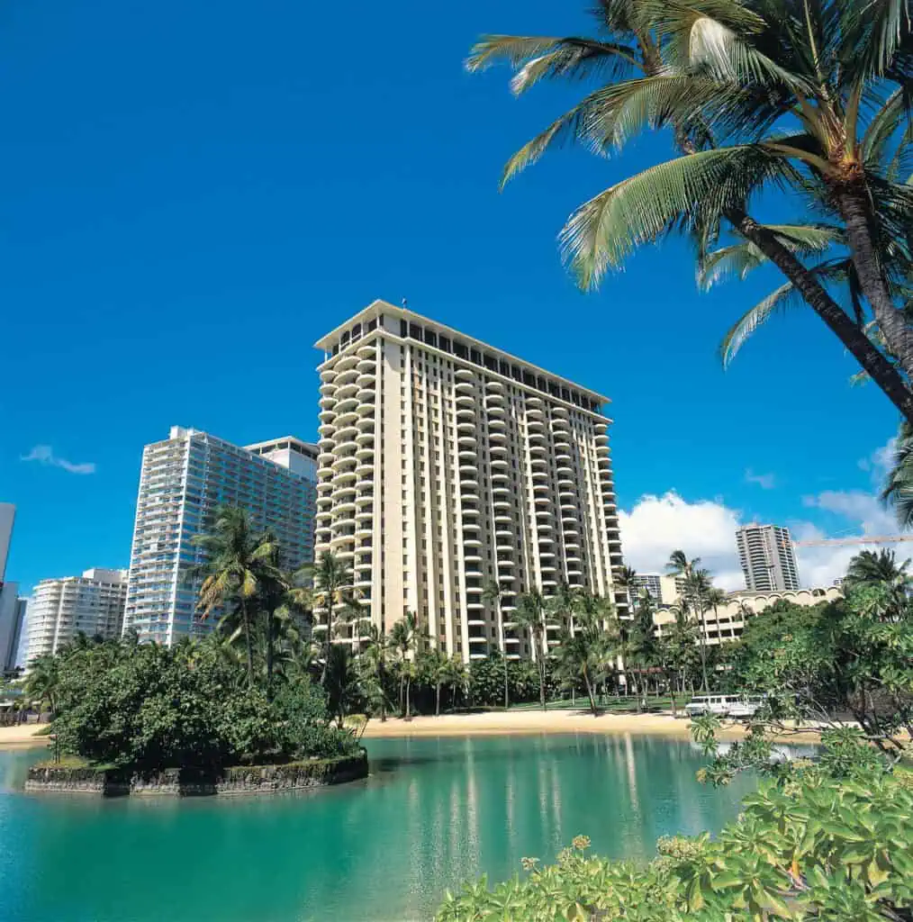 Lagoon Tower above the palms and the lagoon