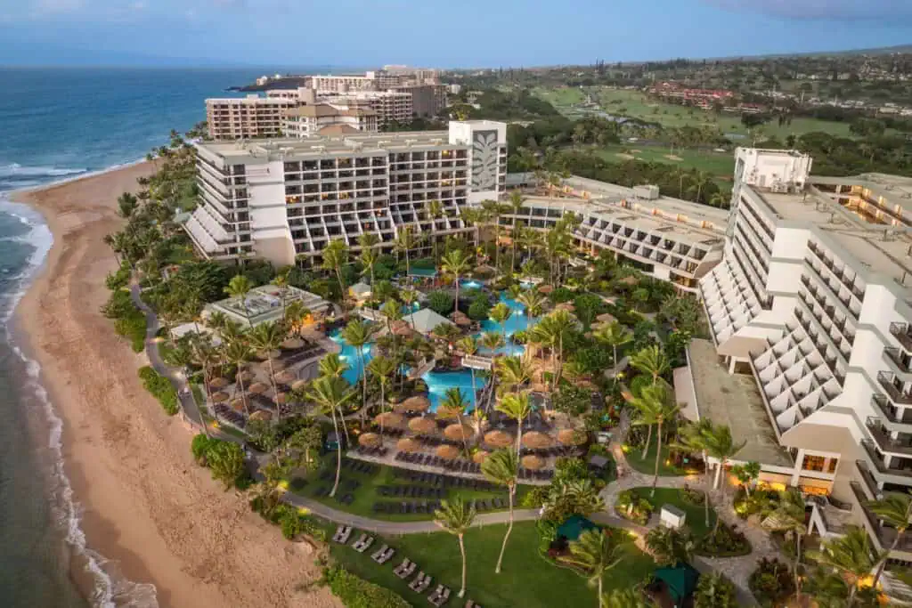 Aerial view of oceanfront resort in Lahaina