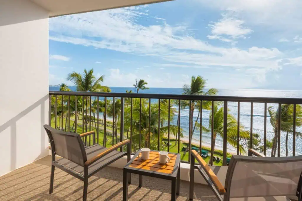 Balcony, view of ocean, palm trees