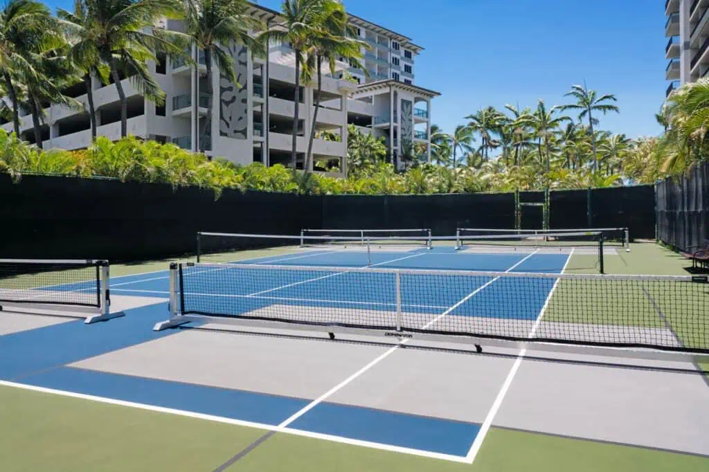 Four pickleball court with palm trees