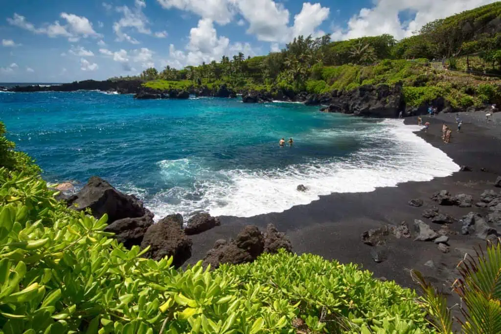 Black sand beach in Maui, Hawaii