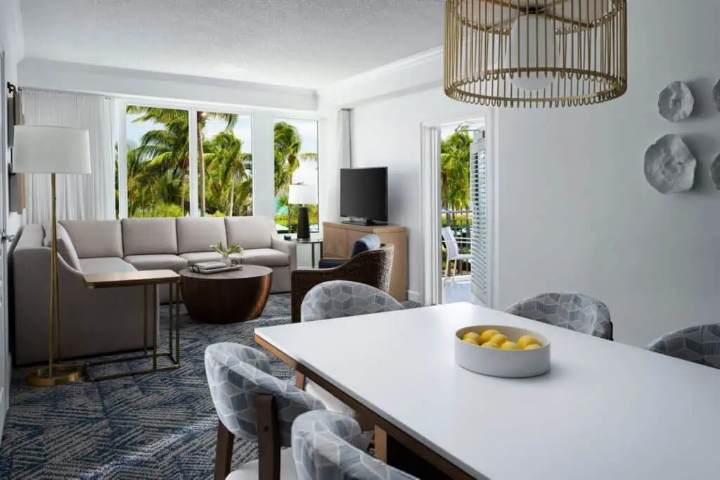 Dining table, sofa, TV, balcony