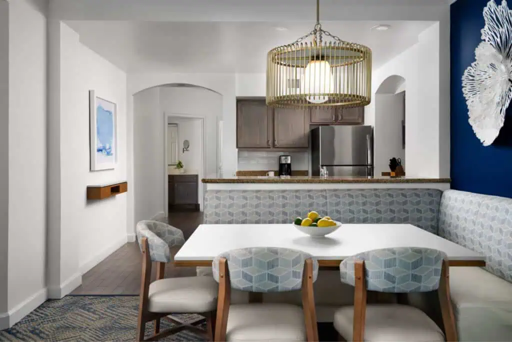 Dining table and kitchen